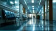Long hospital corridor of the reception polyclinic. Created with Generative Ai technology.