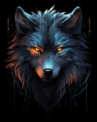 Canvas Print - Fierce wolf painting on black t-shirt background - unique furry art design for apparel - striking wildlife illustration in high resolution