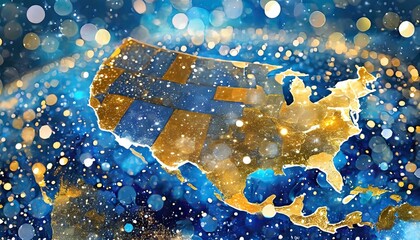 Wall Mural - USA digital map gold and blue