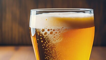 Wall Mural - closeup of a beer in a glass with bubbles