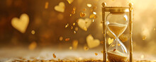 A Golden Hourglass With Heart-shaped Sand Particles Gracefully Falling, Symbolizing The Fleeting But Precious Nature Of Time In Love.