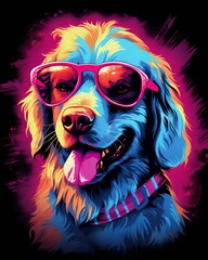 Wall Mural - Retro t-shirt design with cool dog and neon lights