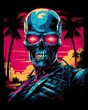 Synthwave-inspired terminator graphic on a t-shirt vector with vivid colors and details