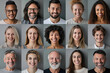 Many Headshots of a smiling men and women of all ages on a gray background looking at the camera