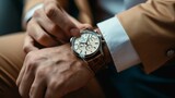 Fototapeta  - Businessman checking time from watch