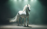 Fototapeta Konie - Portrait style image of a horse in white mint green color. Ethereal lighting composition.