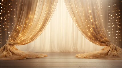Wall Mural - golden round podium with light clouds, a stage for a new product with an empty copy space