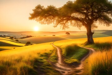 Wall Mural - beauty of sunset in the field