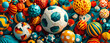 A vibrant gathering of balls, reminiscent of football, gathered for a day of colorful decorating. Euro Football championship concept
