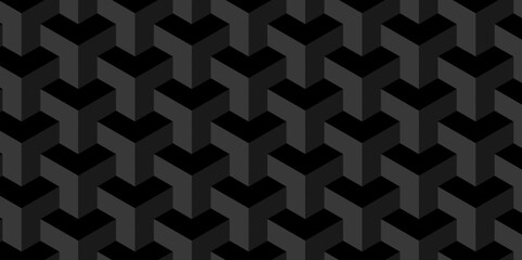 	
Black and gray seamless pattern Abstract cubes geometric tile and mosaic wall or grid backdrop hexagon technology. Black and gray geometric block cube structure backdrop grid triangle background.