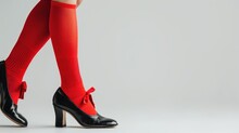 Vintage Inspired Red Socks With Bows Paired With Classic Black Heels