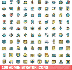 Wall Mural - 100 administrator icons set. color line set of administrator vector icons thin line color flat on wh