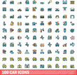 © ylivdesign - 100 car icons set. Color line set of car vector icons thin line color flat on white