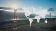 © Crovik Media - Global network wireless data connection worldwide. Telecom 5G 6G tower station with planet earth map animation