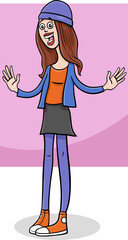 Wall Mural - cartoon happy young woman or girl character