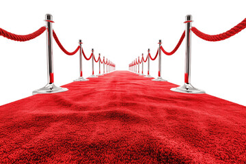 Red Carpet Hallway with red dividers and ropes for the Cinema and Fashion awards, a ceremony for celebrities isolated transparent background