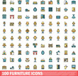 © ylivdesign - 100 furniture icons set. Color line set of furniture vector icons thin line color flat on white