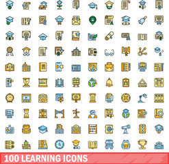 Wall Mural - 100 learning icons set. Color line set of learning vector icons thin line color flat on white