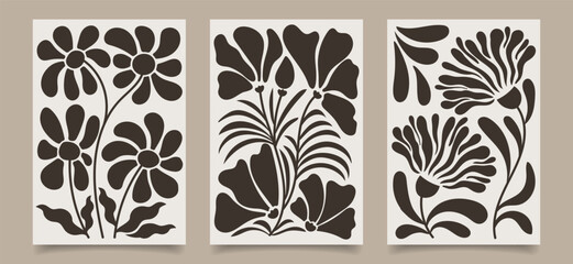 Wall Mural - Set of wall posters. Contemporary tapestries with bohemian flowers and plants. Wall posters in the style of Matisse. 