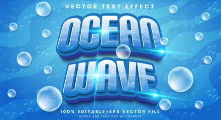 Ocean wave editable text effect in modern 3d style with concept of waves