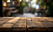 Wooden tabletop perspective for product placement or montage with focus to table, ai technology