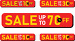 © Vahram - Sale up to 10, 30, 50, 70, 90 percent off special offer tag label. Red discount badge template with half price clearance information for cheap product purchase. Vector illustration