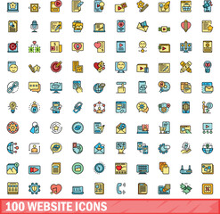Wall Mural - 100 website icons set. color line set of website vector icons thin line color flat on white