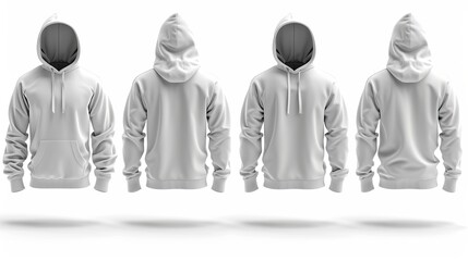 Wall Mural - Front and back view white tee hoodie set isolated on white background