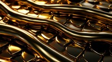 Looping 3d Animation, Abstract Background With Gold Snake Loops, Shiny Metallic Dragon Scales Texture   
