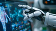 © Slowlifetrader - Robotic hand working on a computer or mornitor to replace humans in the future, Investments and program coding that use robots instead of human work, megatrend.