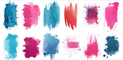 Poster - Set of vector paint brush stroke, ink splatter and artistic design elements