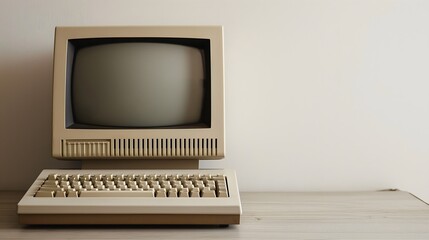 Retro computer on blue background