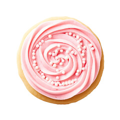 Wall Mural - A Sugar Cookie with Pink Frosting Isolated on a Transparent Background 