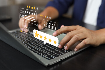 Wall Mural - online customer satisfaction survey service concept, client rate service from experience in applicat