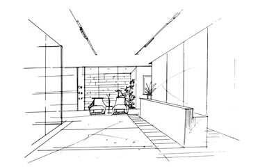 Drawing exterior and interior architectural lines. , Graphic assembly in architecture and interior design work. ,Sketch ideas for interior or exterior designs.