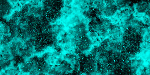 Fototapete - Abstract dynamic particles with soft blue clouds on dark background. Defocused Lights and Dust Particles. Watercolor wash aqua painted texture grungy design.
