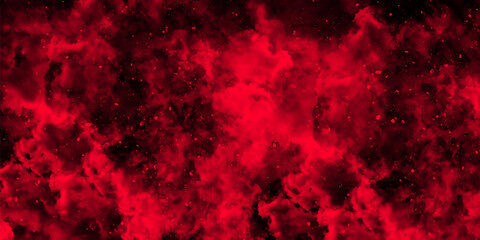 Fototapete - Abstract dynamic particles with soft Red clouds on dark background. Defocused Lights and Dust Particles. Watercolor wash aqua painted texture grungy design.