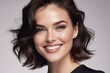 Portrait luxury model young woman with white teeth smile, healthy hair, beauty skin and professional makeup. Concept of advertising a dentist, facial and hair care. Generative AI