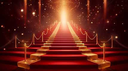 Luxurious and elegant red carpet staircase, holiday awards ceremony event