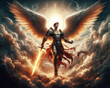 © Maksym Dykha - Warrior angel with wings and sword in heaven