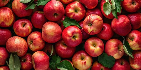 Wall Mural - Fresh apples with leaves from a tree , fruit , healthy lifestyle , background , wallpaper.