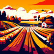 Autumn rural landscape with fields and hills, flat vector illustration. generative AI
