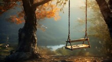 A Rusted Swing Swaying Gently In The Breeze, Its Chains Groaning In Quiet Lament