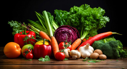 Poster - Colorful and fresh vegetable medley on dark background