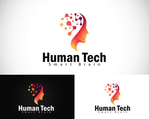 Wall Mural - human tech logo creative smart brain technology network connect design concept head