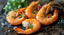 Grilled Shrimps On A Plate