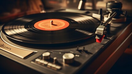 Close-up of Vinyl record player