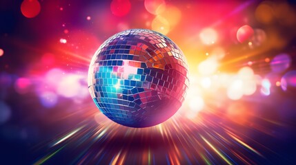 Disco ball with vibrant and bright background