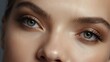 Close up portrait of beautiful female eyes with long eyelashes, make up cosmetics beauty ad concept from Generative AI