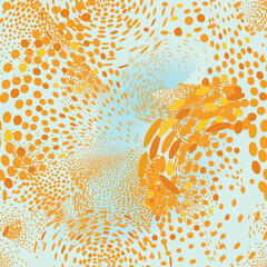 Wall Mural - Autumn nature abstract pattern. Autumnal leaves over blue sky background. Abstract dotted texture. Seasonal nature background